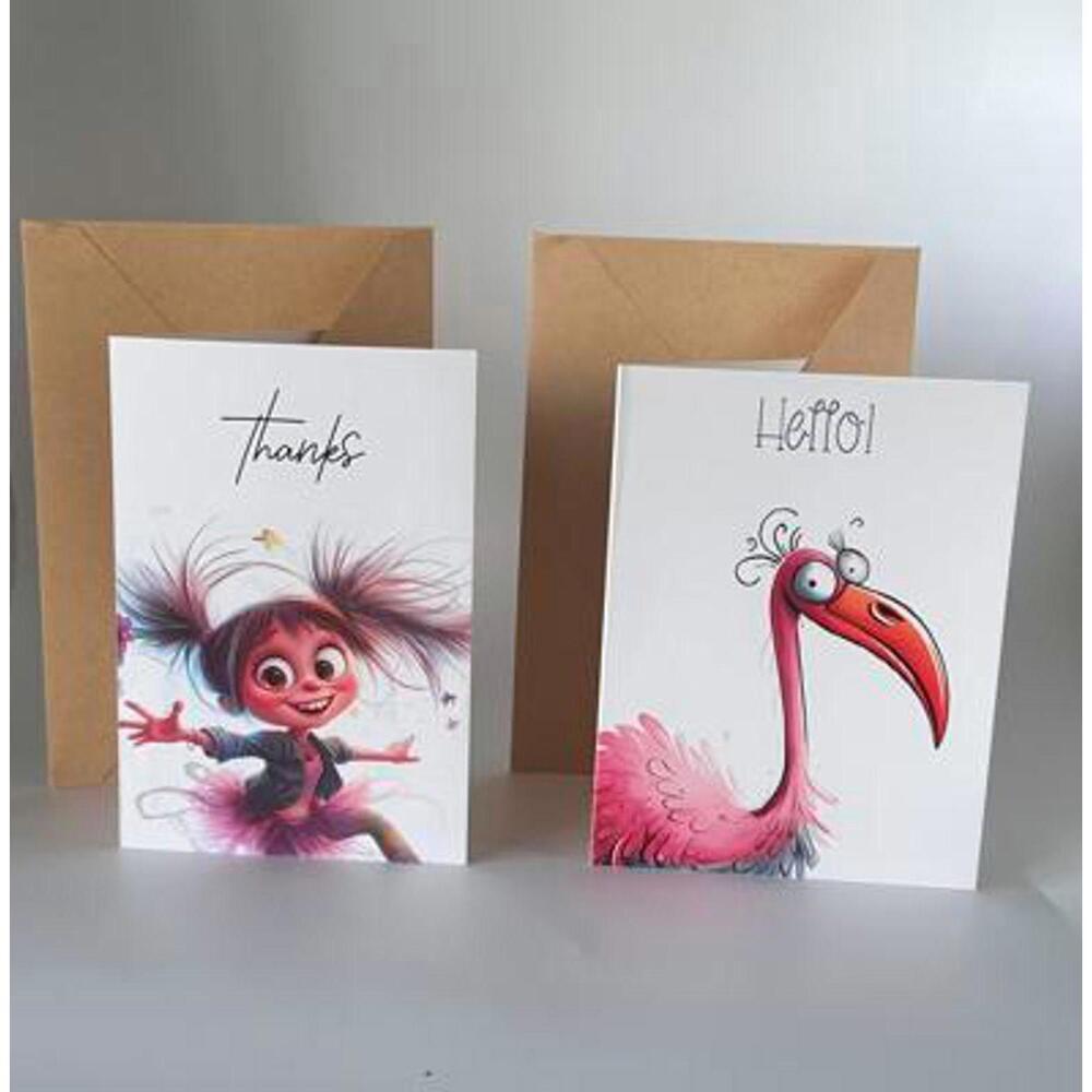 Whimsical Greeting Cards Set - Thanks & Hello with Envelopes - Picture 1 of 1